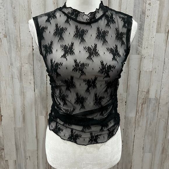 BluIvy Black Sheer Floral Mock Neck Witchy Whimsygoth Womens Size Medium - Picture 1 of 7